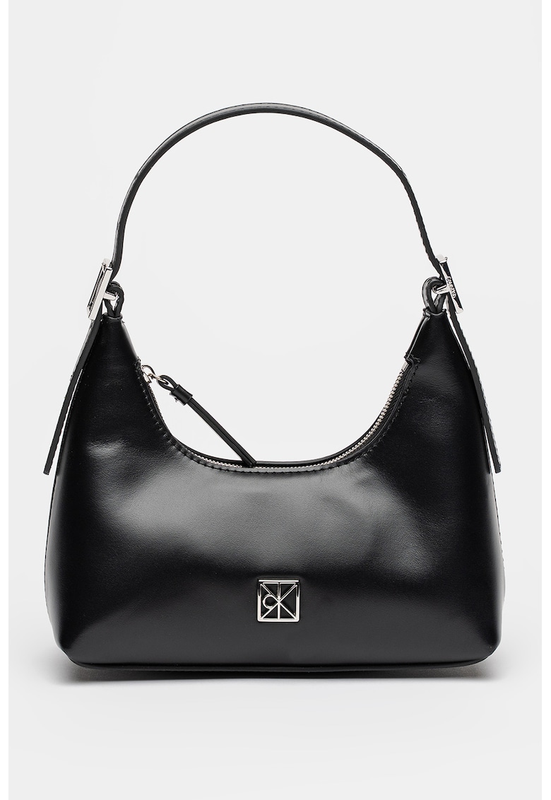 Geanta din piele cu bareta de umar - Negru