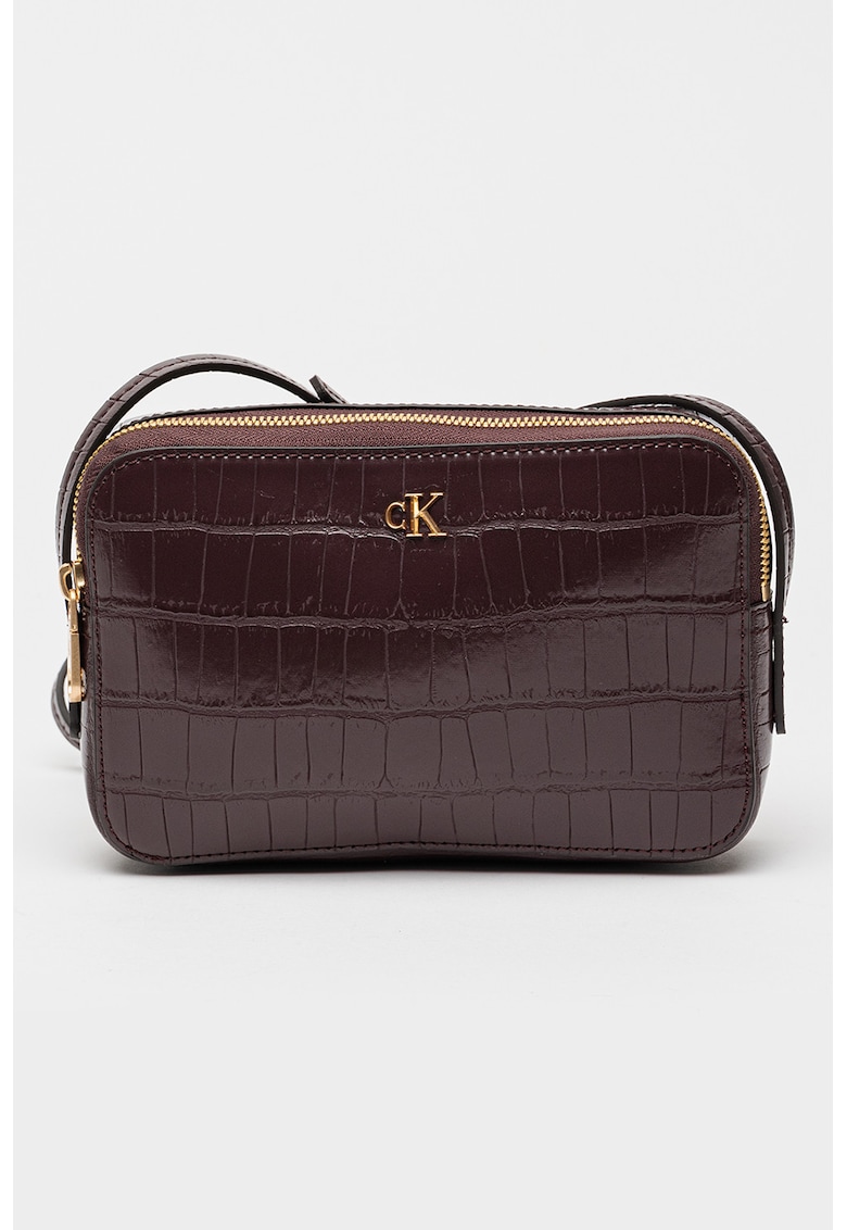 Geaca crossbody de piele ecologica cu model crocodil