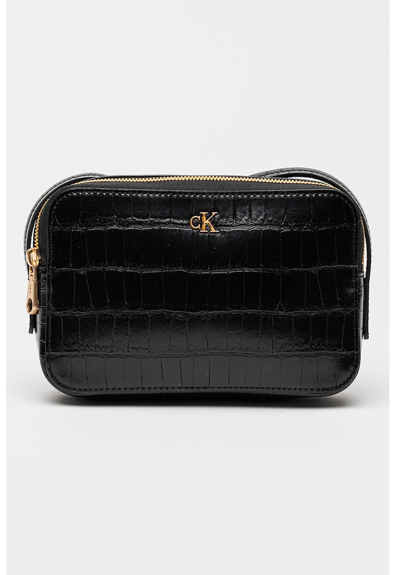 Geaca crossbody de piele ecologica cu model crocodil