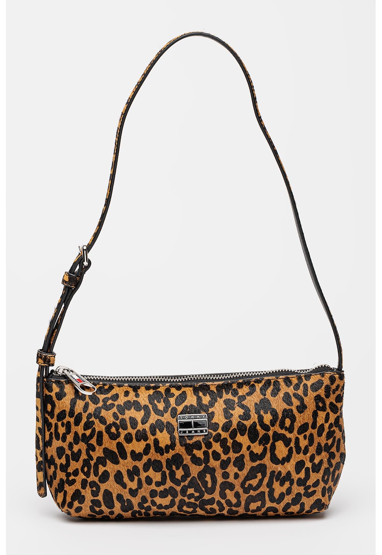 Geanta de piele cu par scurt - cu bareta de umar si model Must