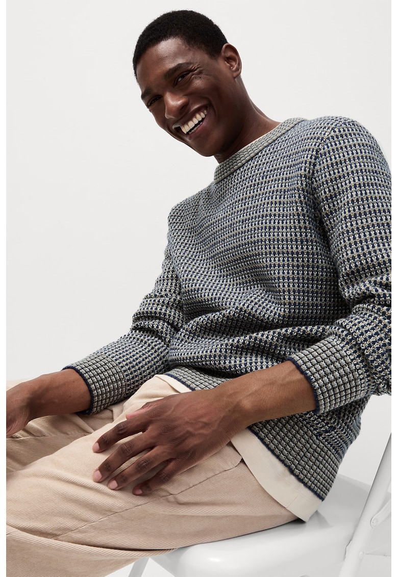 Pulover regular fit cu decolteu la baza gatului - Alb/Bleumarin