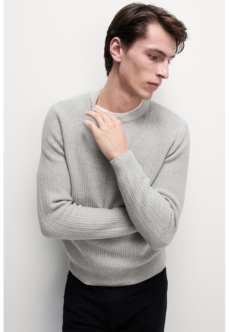 Pulover uni cu decolteu la baza gatului - Gri