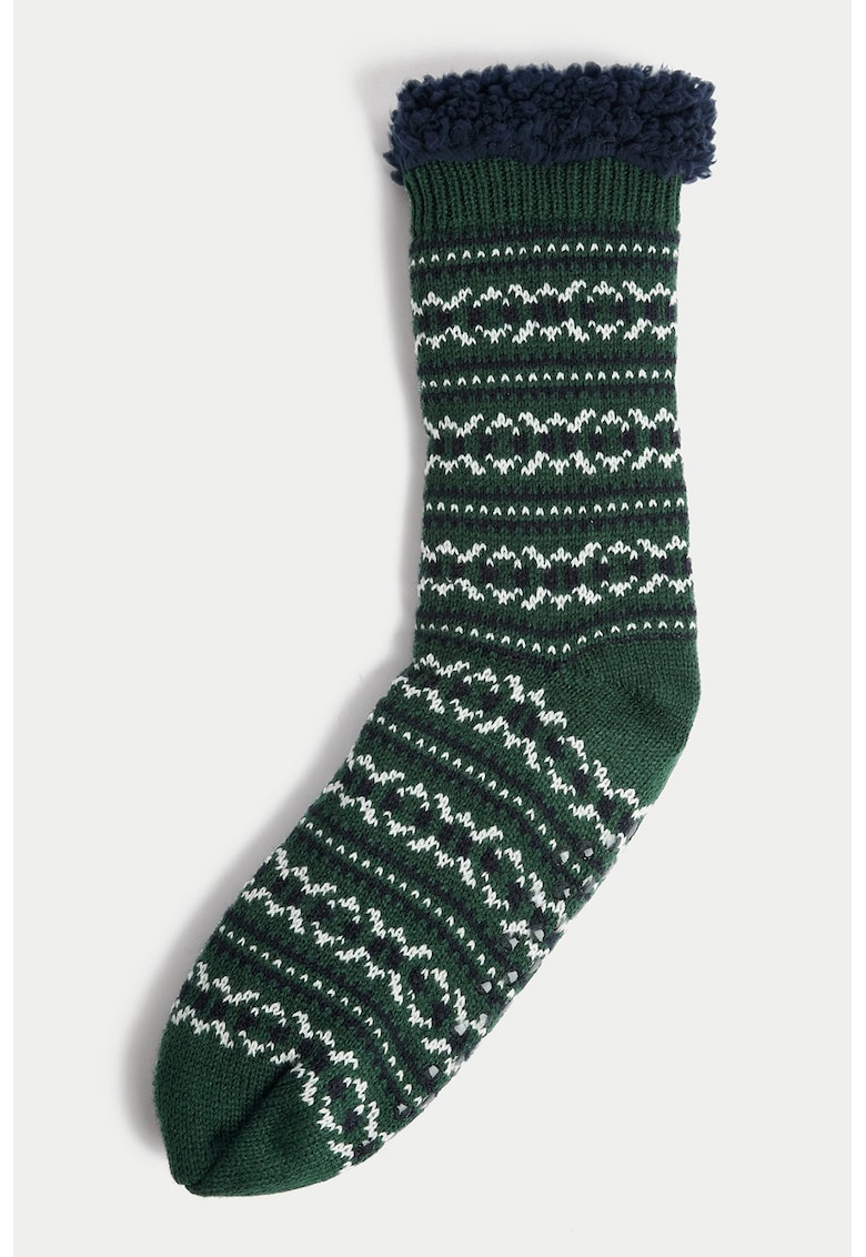 Sosete cu model de Craciun - Alb/Verde inchis