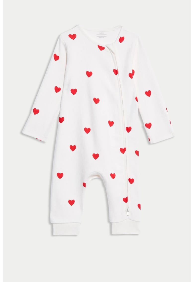Salopeta de bumbac cu model cu inimi