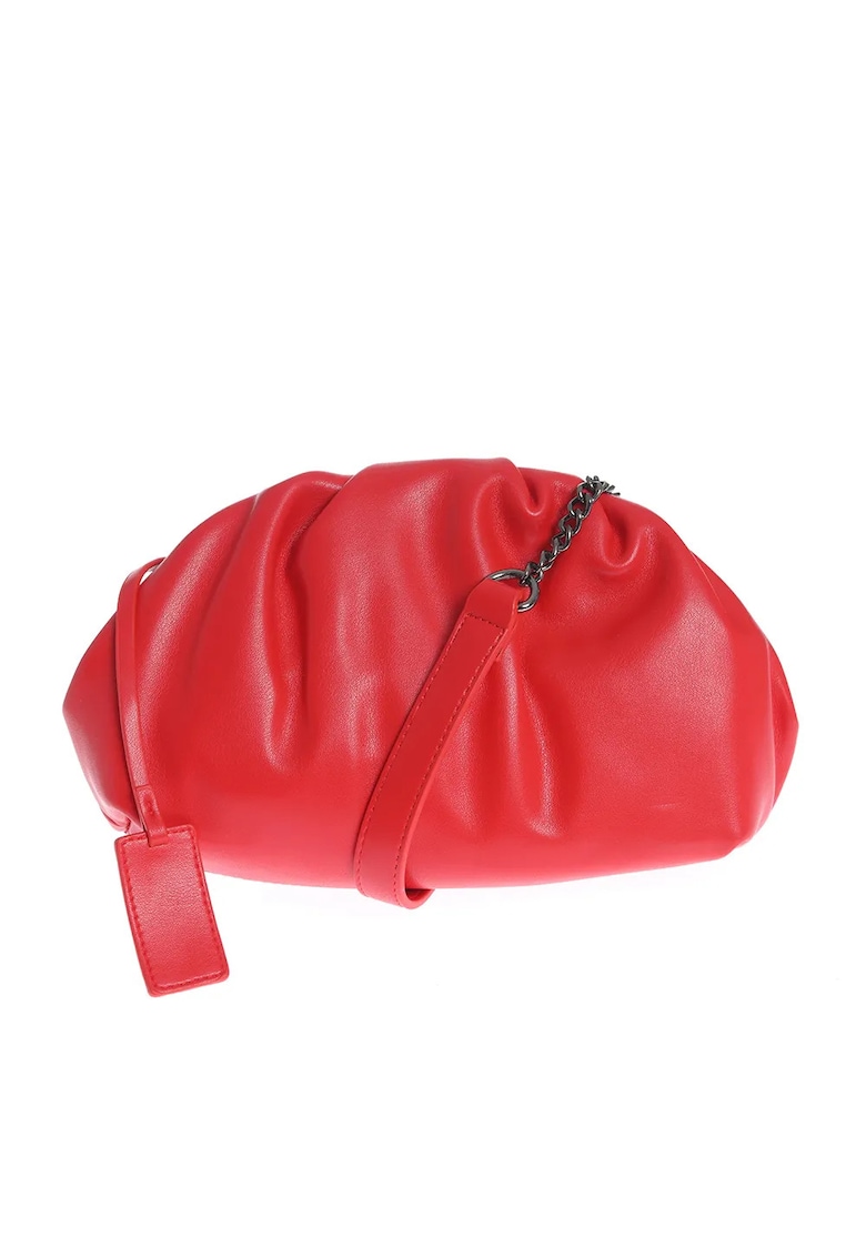 Geanta plic rosie cu design plisat si bareta din lant