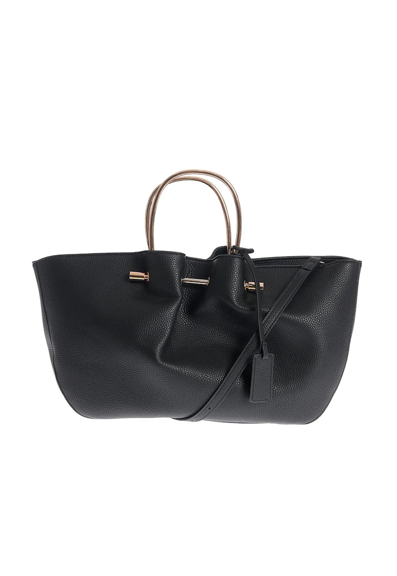 Geanta din piele ecologica neagra cu design rafinat si manere metalice