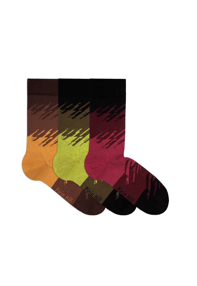 Cutie cu 3 Perechi de Sosete cu 98% Bumbac Tuse Artistice - Visiniu - Maro - Khaki