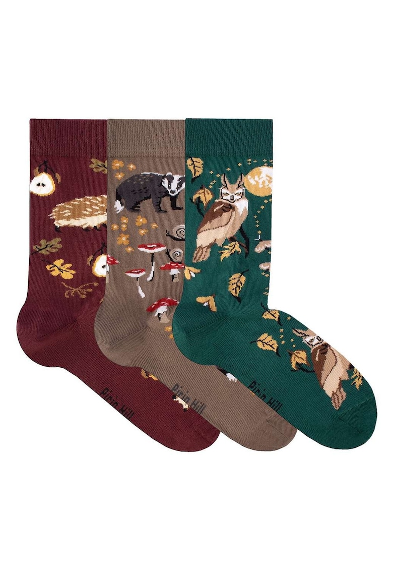 Cutie cu 3 perechi sosete din bumbac Povesti de Toamna – Bursuc - Arici - Bufnita