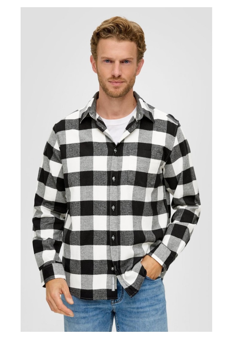Camasa barbati din amestec de bumbac cu elastan - imprimeu in carouri si croiala Regular fit Camasa barbati din amestec de bumbac cu elastan - imprimeu in carouri si croiala Regular fit