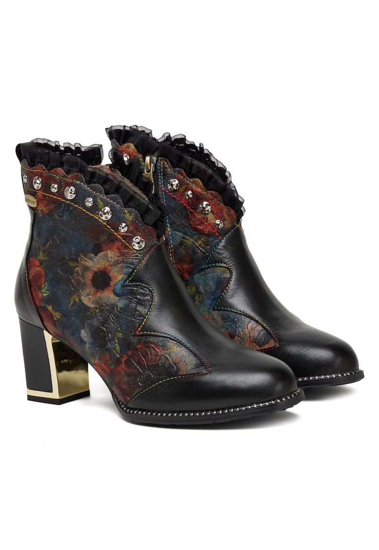 Botine dama Kacio 07 - Piele naturala - Floral - Negu