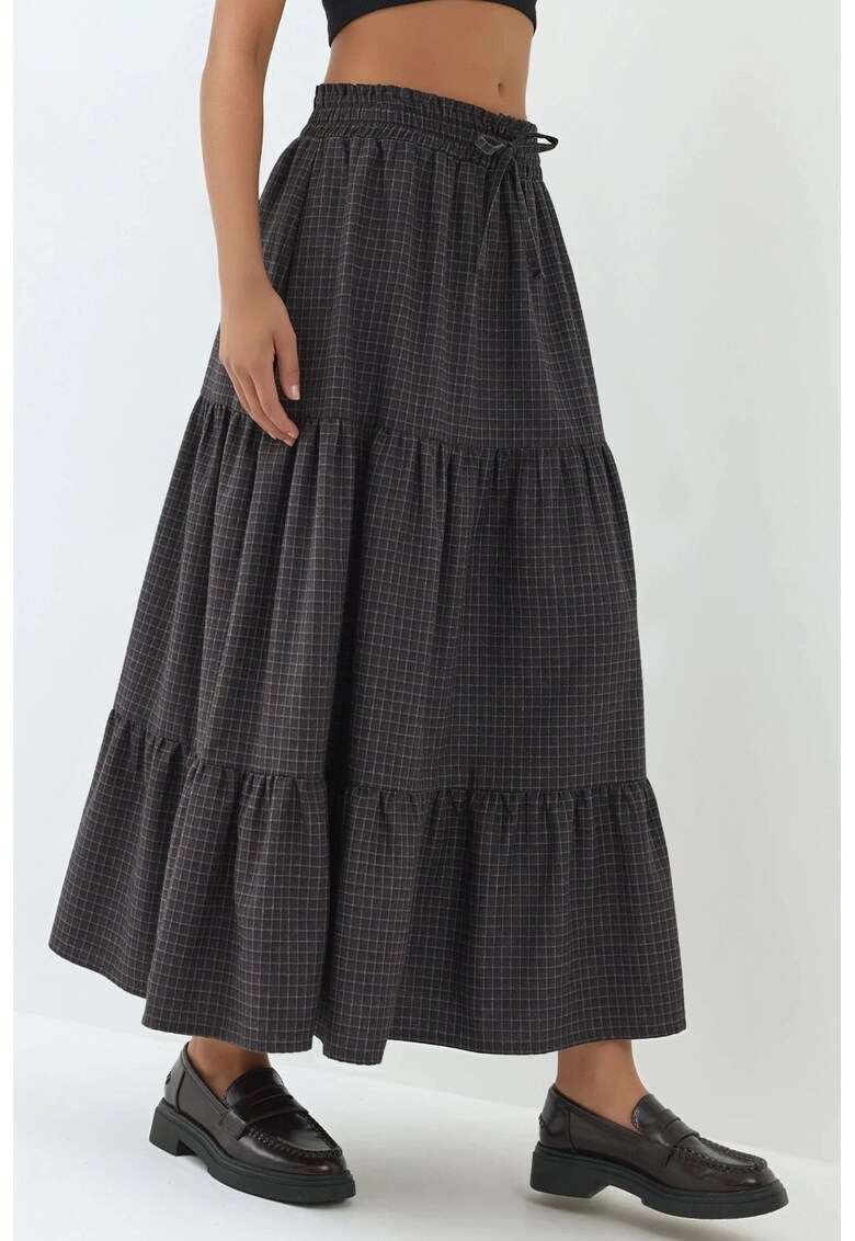 Fusta maxi - straturi - talie elastica - maro - textil