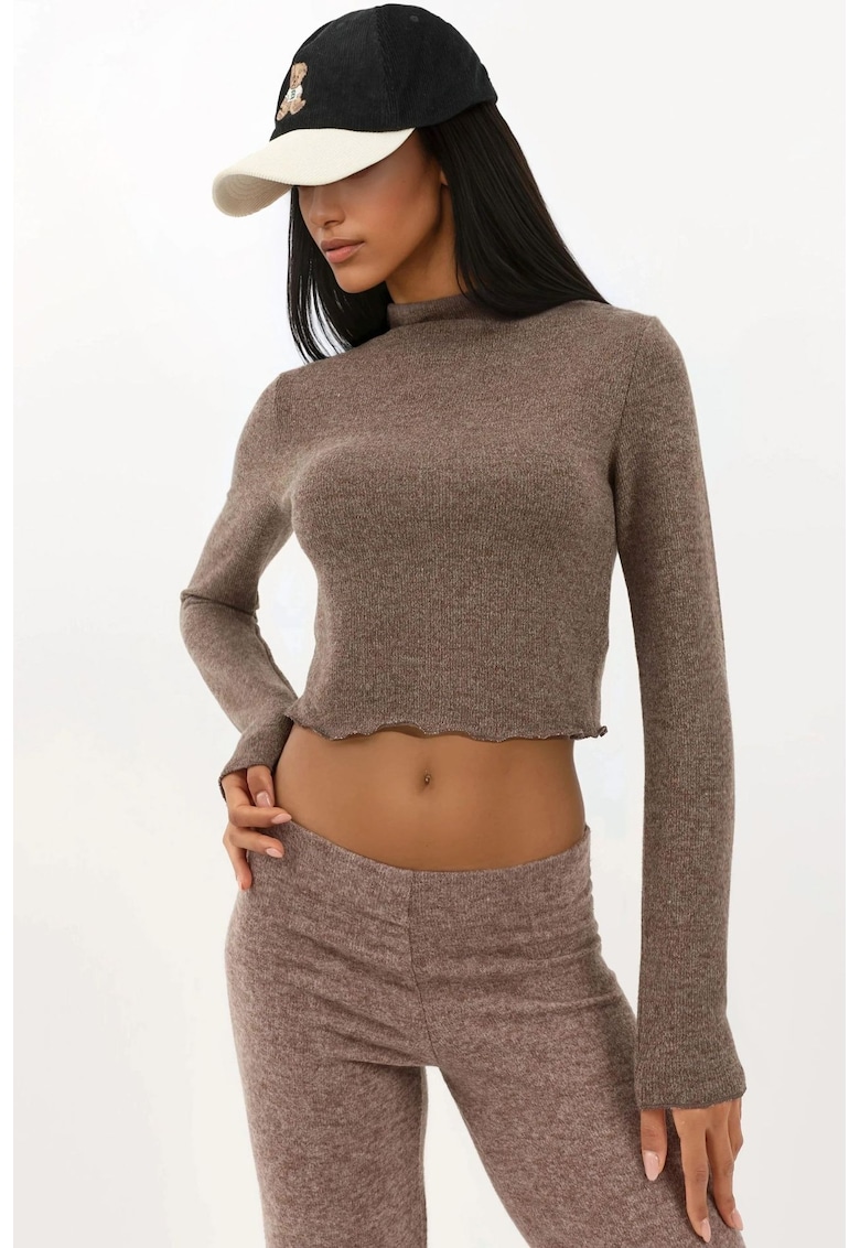 Bluza dama - colectia Busem - guler inalt - textura moale - maro - poliester