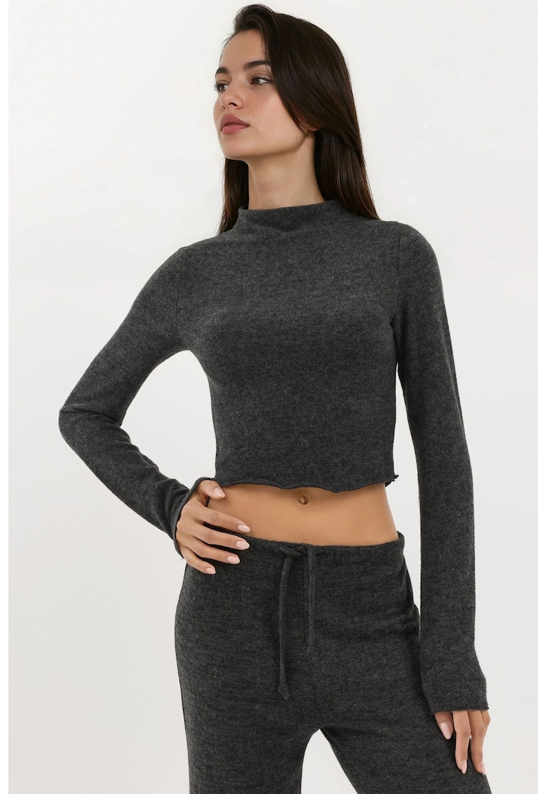 Bluza dama - colectia Busem - guler inalt - textura moale - gri inchis - jerseu