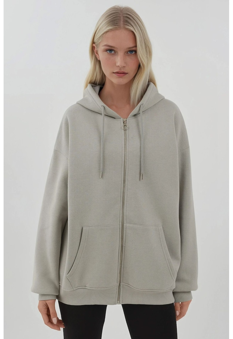 Hanorac dama - colectia Busem - texturat - gri deschis - poliester si bumbac