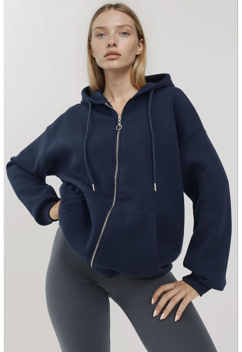 Hanorac dama - texturat - bleumarin - poliester si bumbac