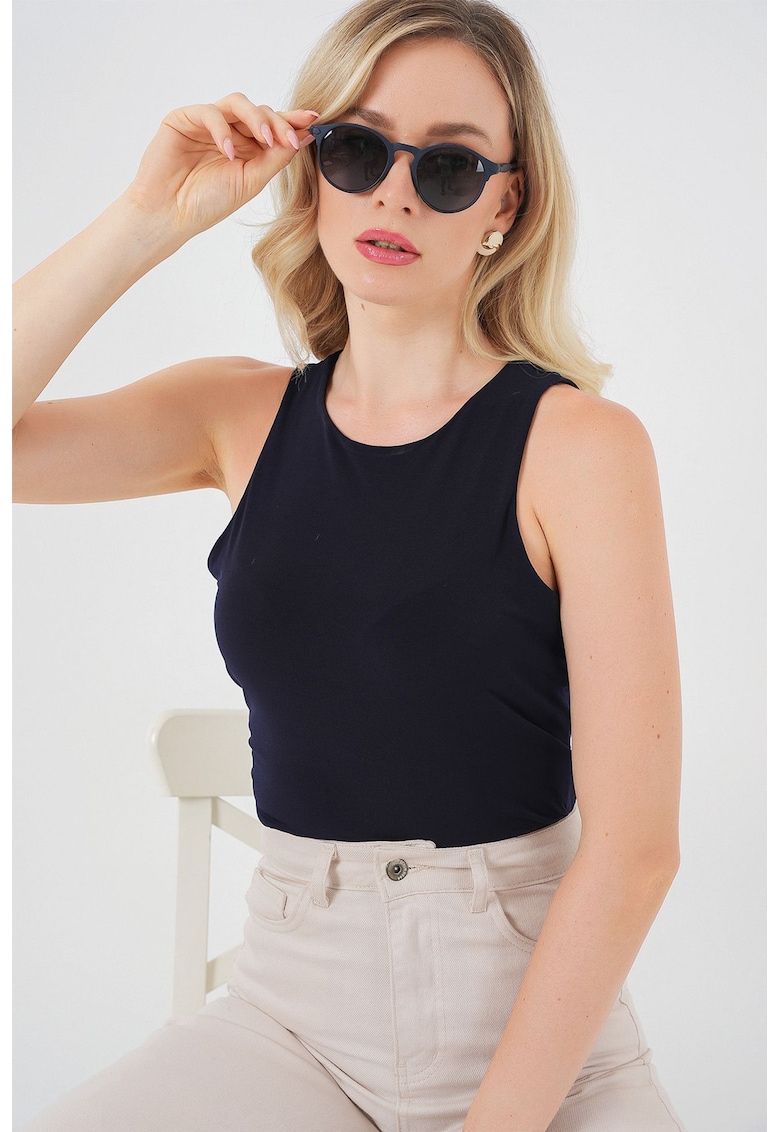 Body fara maneci - guler rotund - bleumarin - jerseu