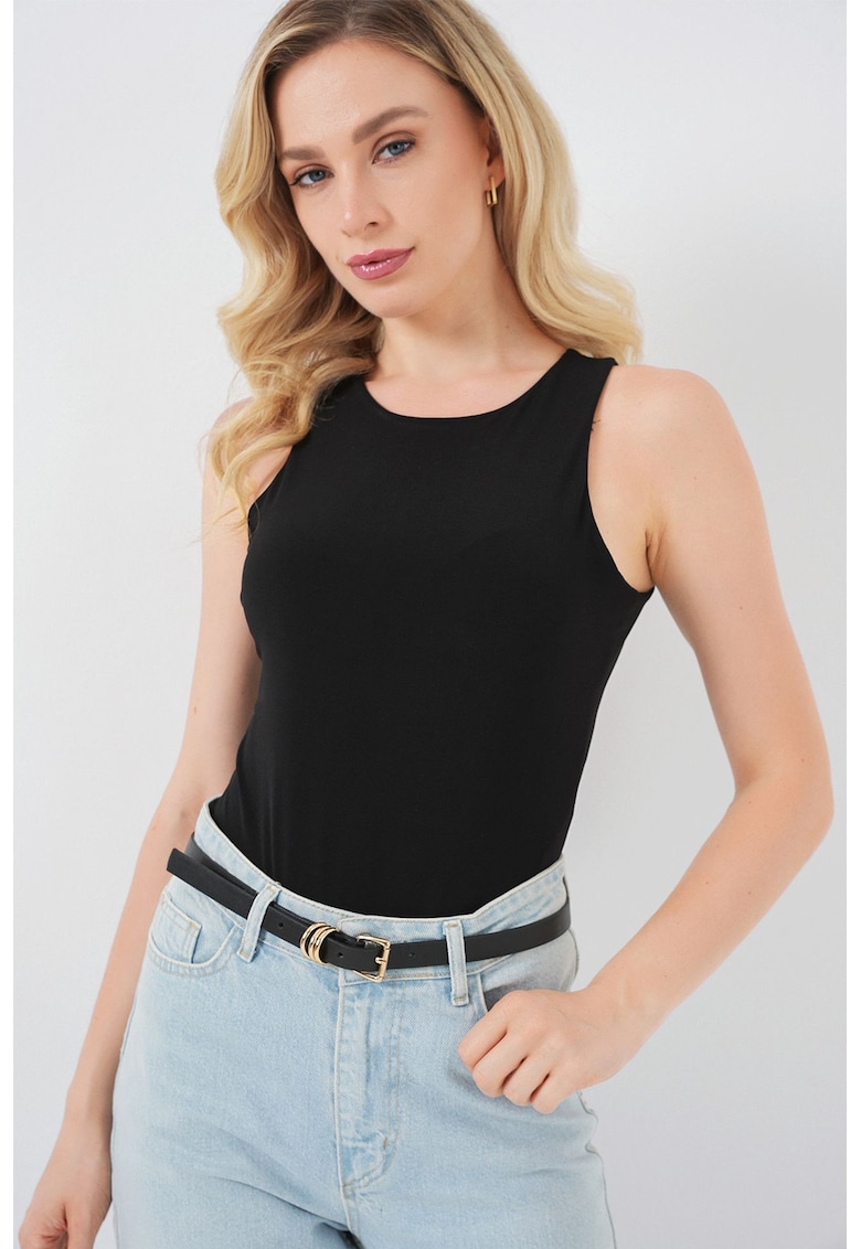 Body fara maneci - guler rotund - negru - jerseu
