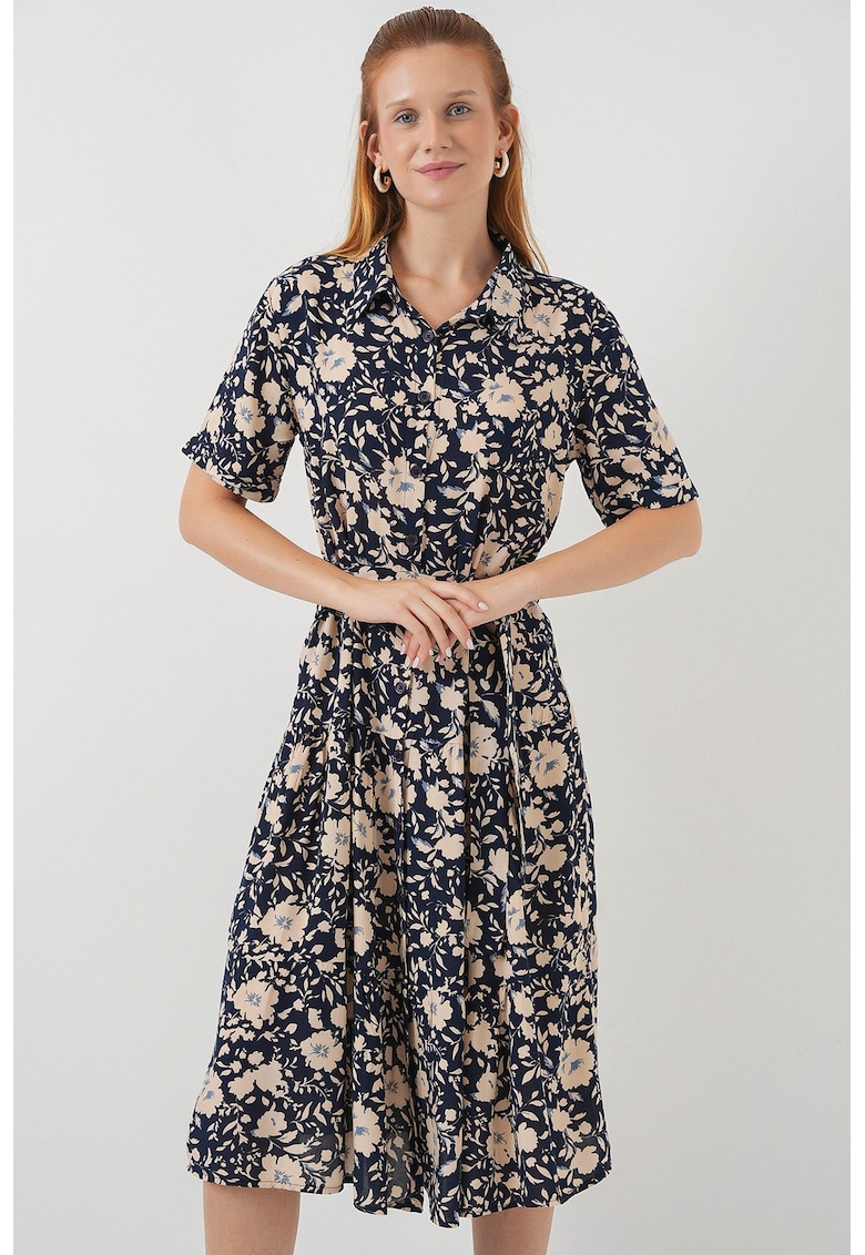 Rochie midi - HiCCUP - imprimeu - bleumarin - textil