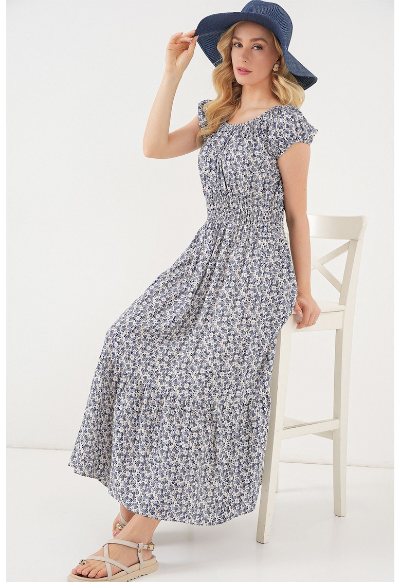 Rochie maxi HiCCUP - imprimeu floral - bleumarin - textil