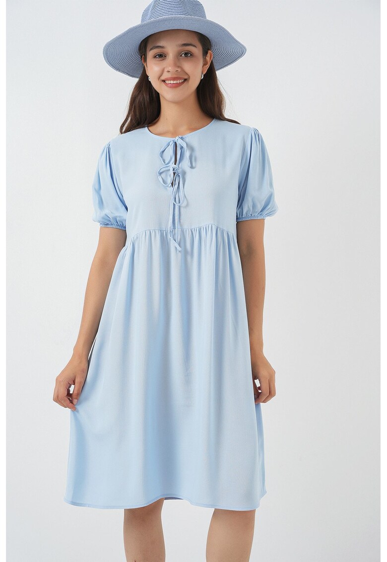 Rochie midi HiCCUP - inchidere cu papion - albastra - textil