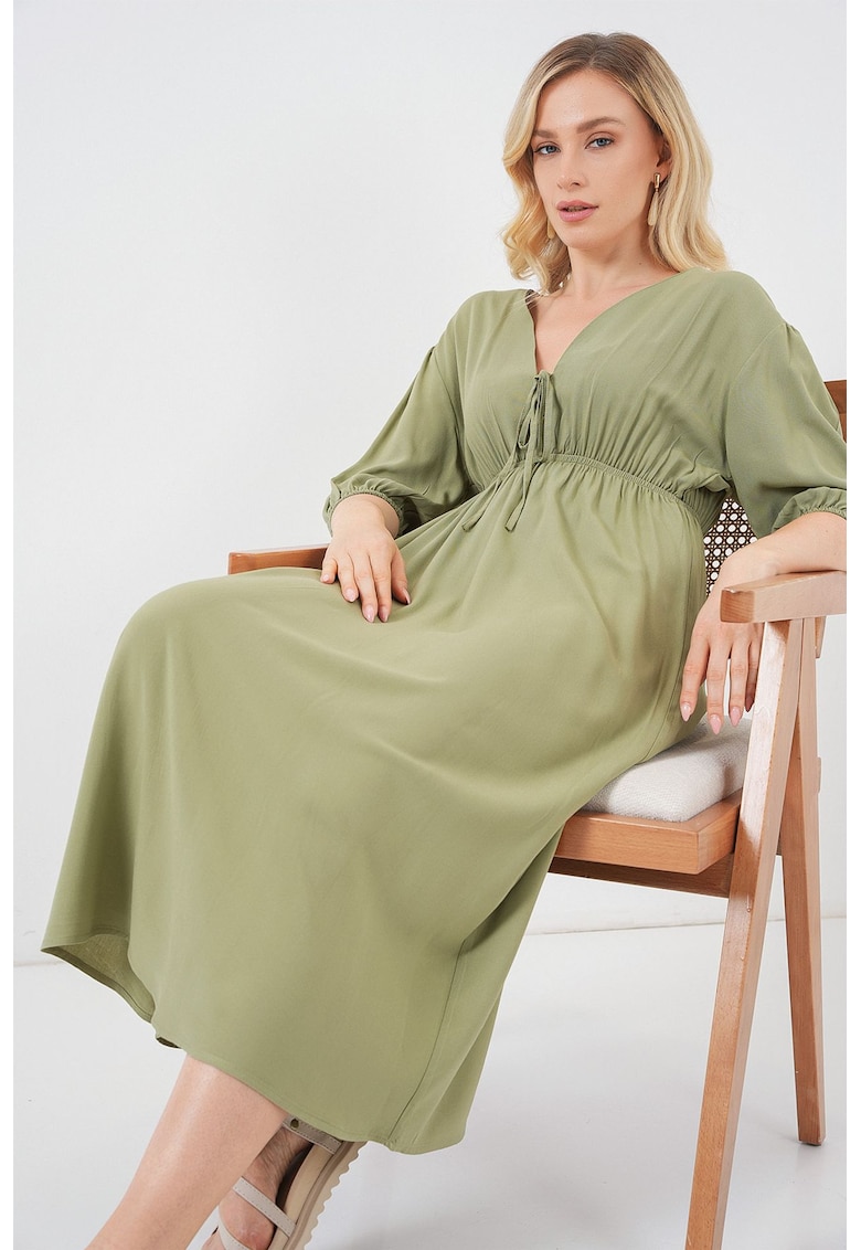 Rochie midi HiCCUP - in decolteu in V - Verde padure - textil