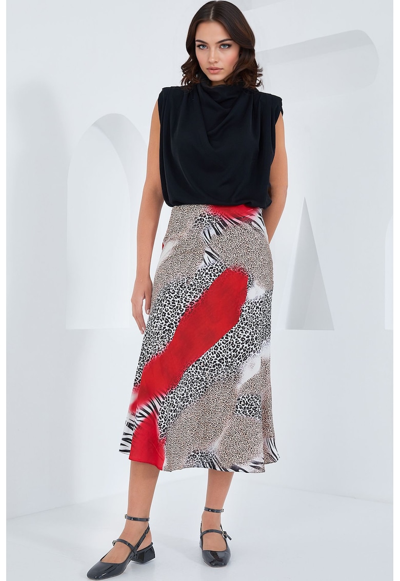 Fusta midi HiCCUP - croiala in forma de A - rosie - Rosu