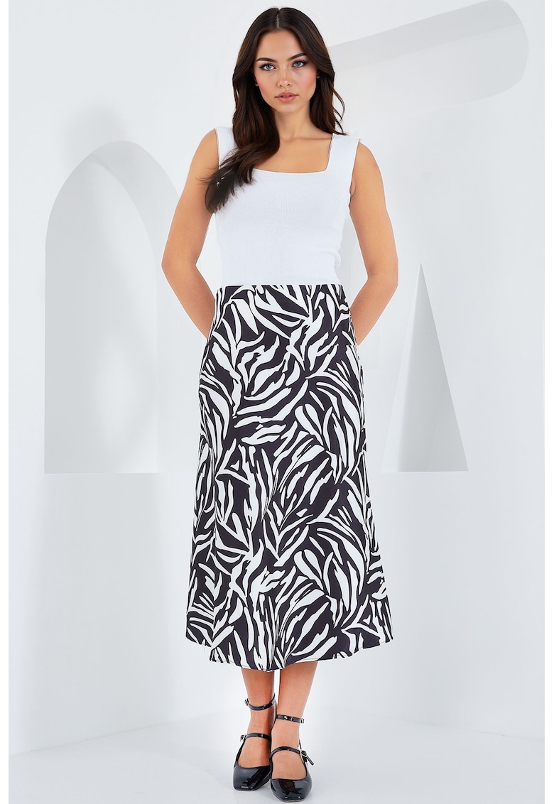 Fusta midi HiCCUP - A-Form - satin - alb/negru