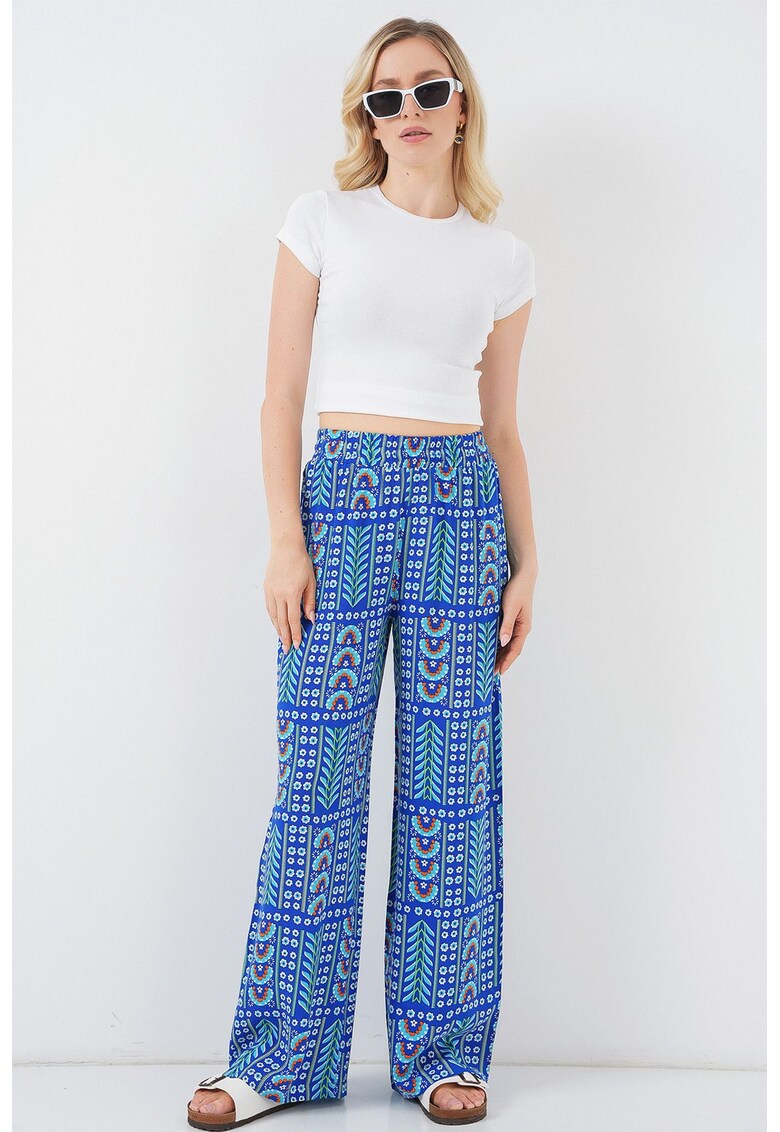 Pantaloni dama - HiCCUP - Textil - Indigo - Talie inalta