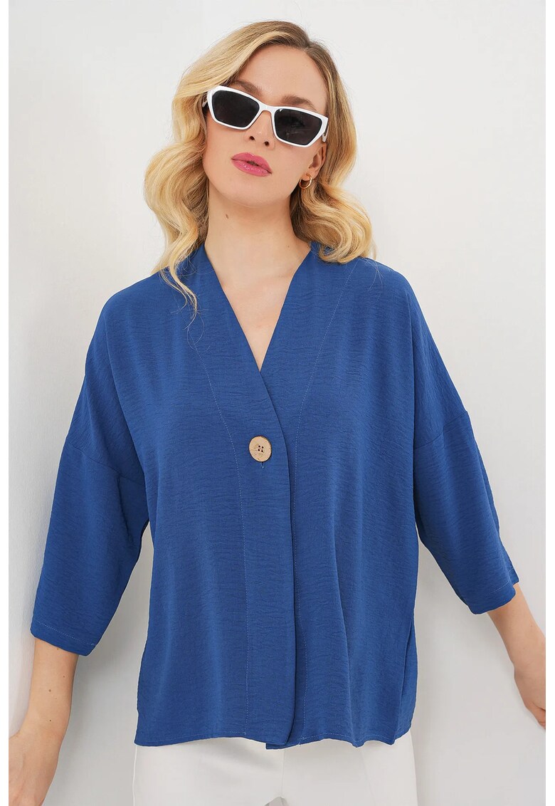 Kimono dama - decolteu in V - maneca trei sferturi - albastru inchis -