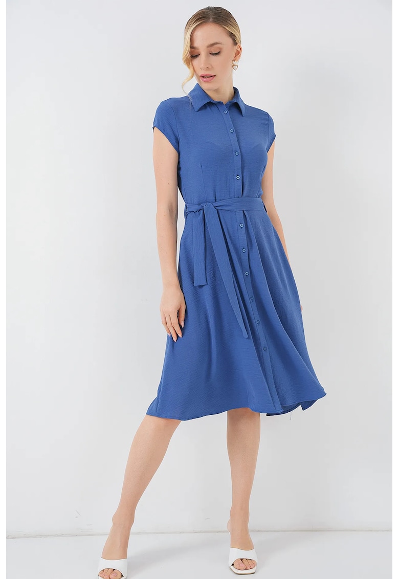 Rochie midi A-line - Textil - Albastru