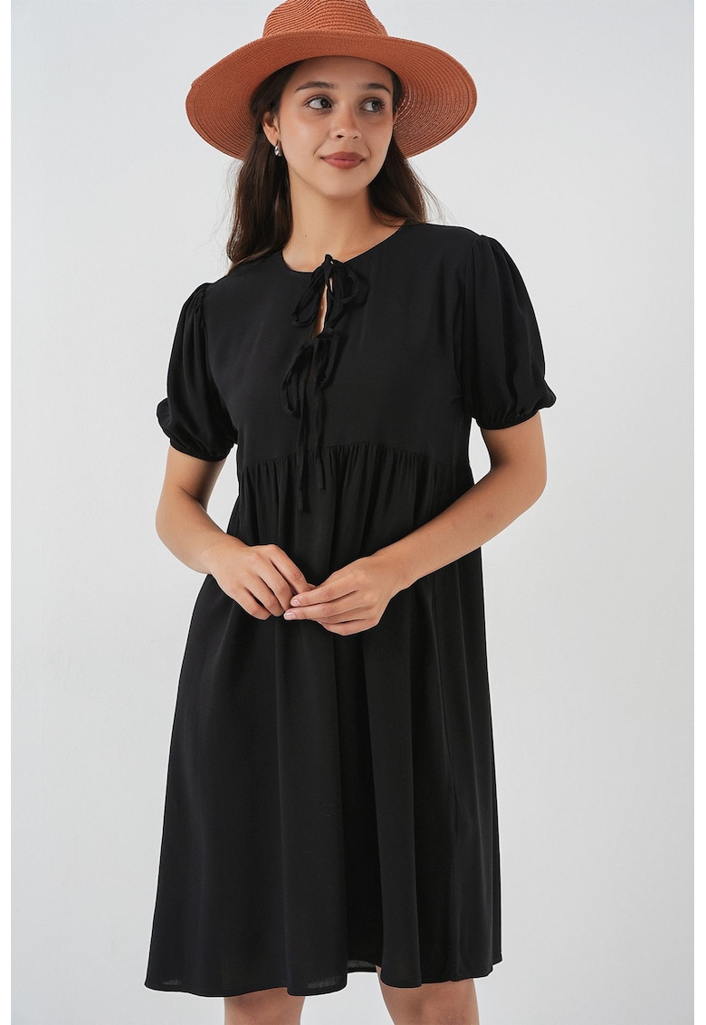 Rochie midi HiCCUP - neagra - textil - cu inchidere cu papion