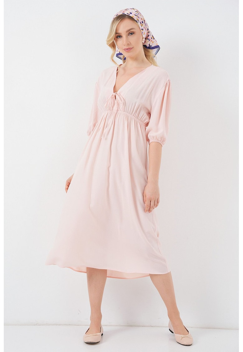 Rochie midi HiCCUP - croiala in A - decolteu in V - roz pudrat - textil