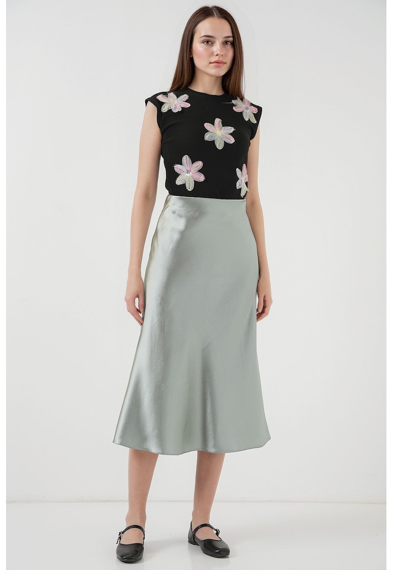 Fusta midi HiCCUP - croiala A - satin - gri