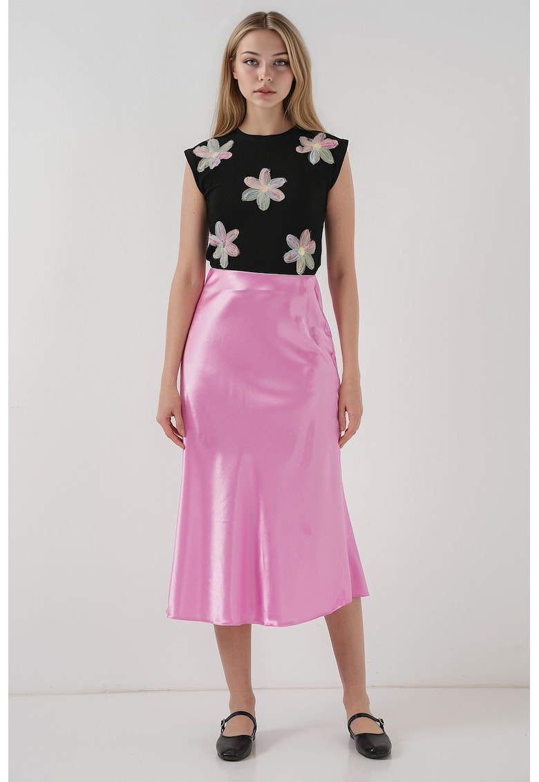 Fusta midi HiCCUP - croiala in forma de A - roz orhidee - elastica