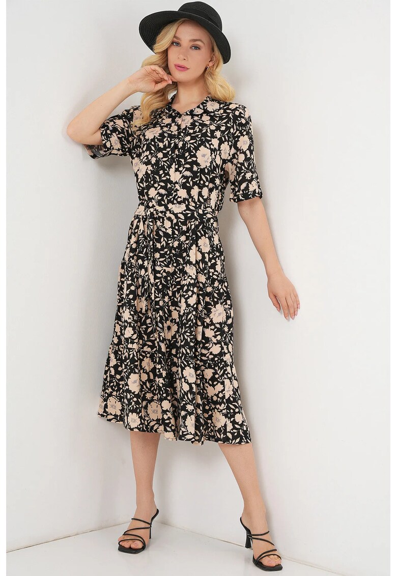 Rochie midi HiCCUP cu croială A și guler cămașă