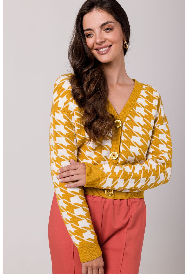 Cardigan scurt pentru femei - BK104 - Miere - cu nasturi - Galben