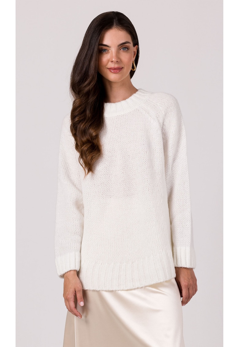Pulover de dama - BK105 - oversize - Uni - Alb - cu maneci de tip liliac - pentru zile mai