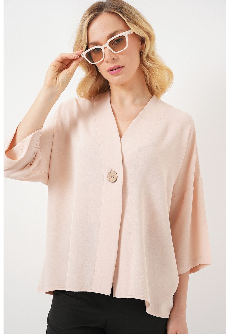 Kimono femei - HiCCUP - V-neck - maneca trei sferturi - crem -