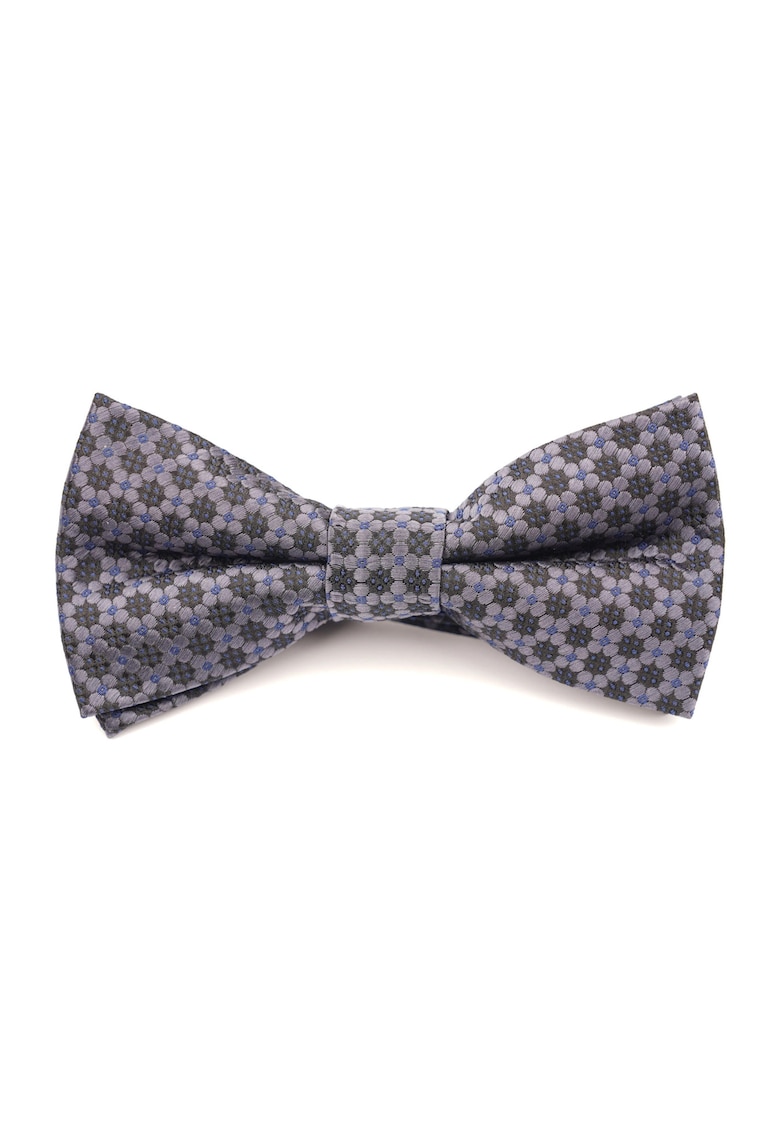 Papion clasic gri cu imprimeu geometric albastru