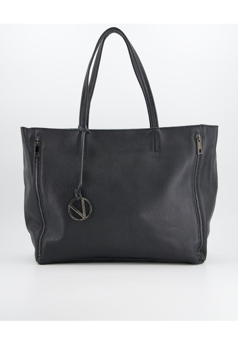 Geanta dama shopper - piele naturala - neagra - 37x29x13cm - lungime manere 49cm