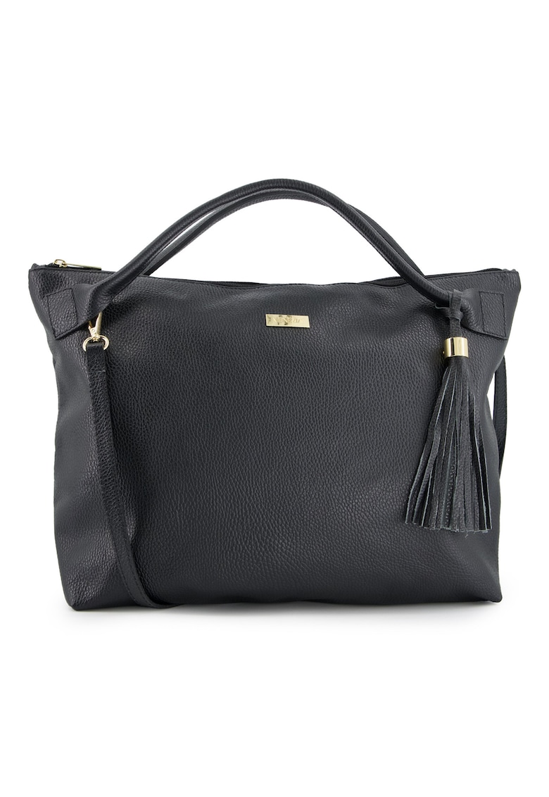 Geanta shopper din piele naturala - neagra - 35x46x11cm - cu manere de 44cm - curea detasabila de 113cm