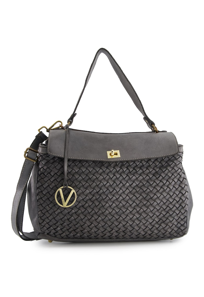 Geanta de umar - piele naturala - gri - 38x23x10cm - curea detasabila max 116cm - elemente metalice aurii