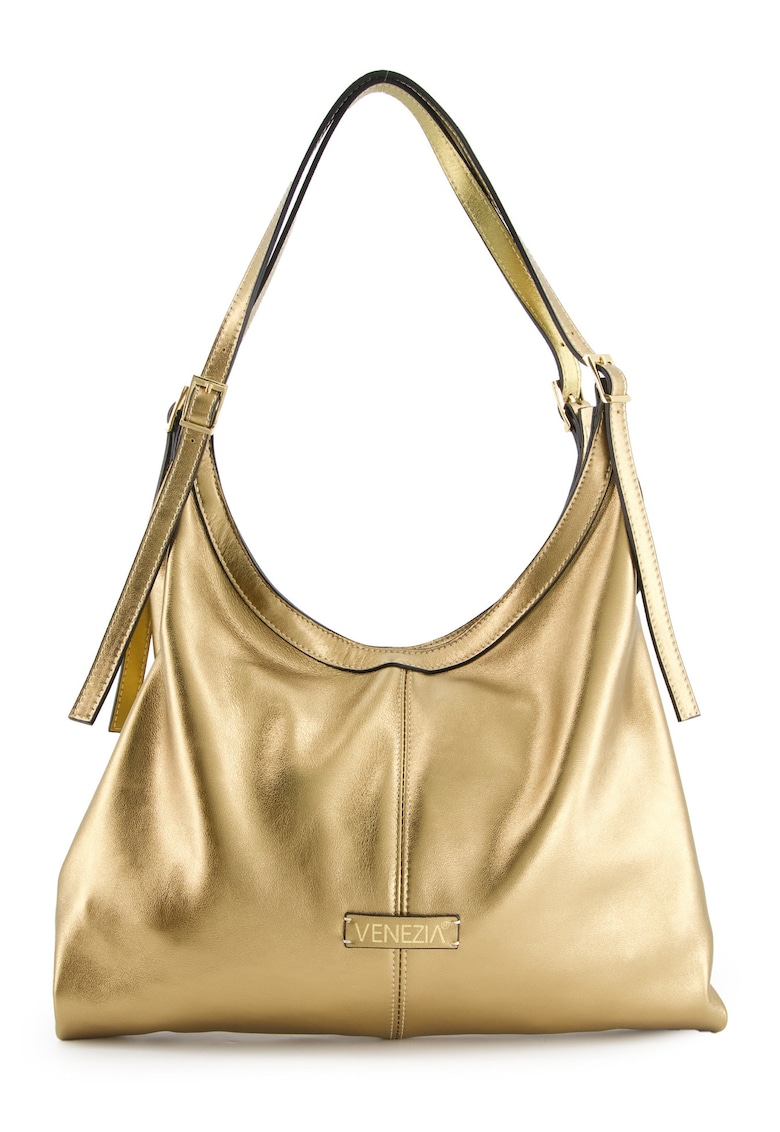 Geanta shopper dama - piele naturala - auriu - 35x38x5cm - lungime manere 51cm