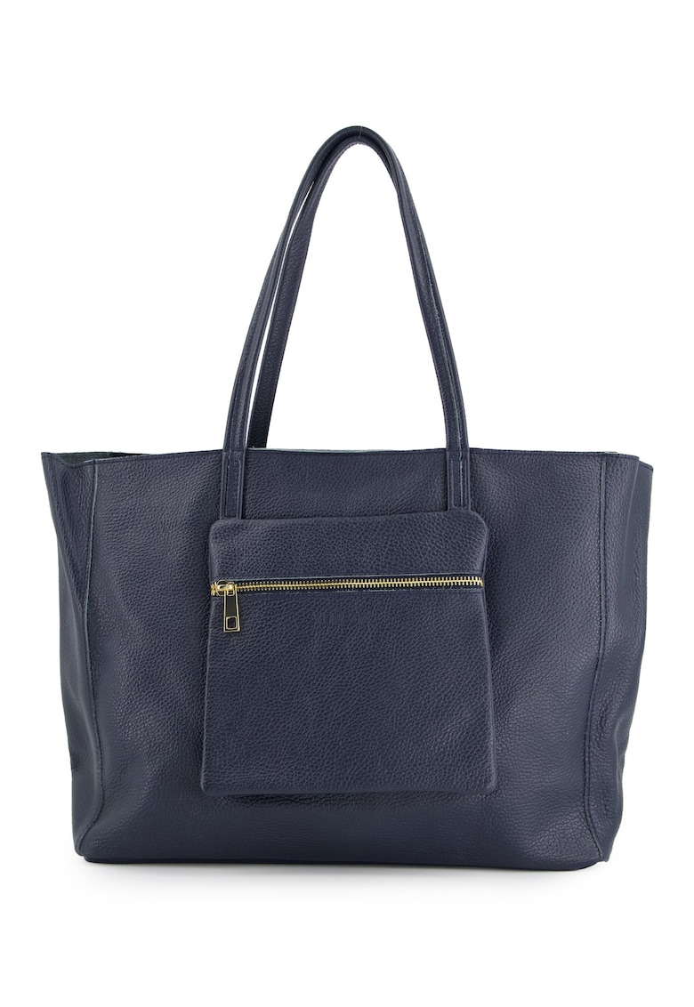 Geanta shopper din piele naturala granat - 37x29x13cm - cu un buzunar exterior - manere de 52cm