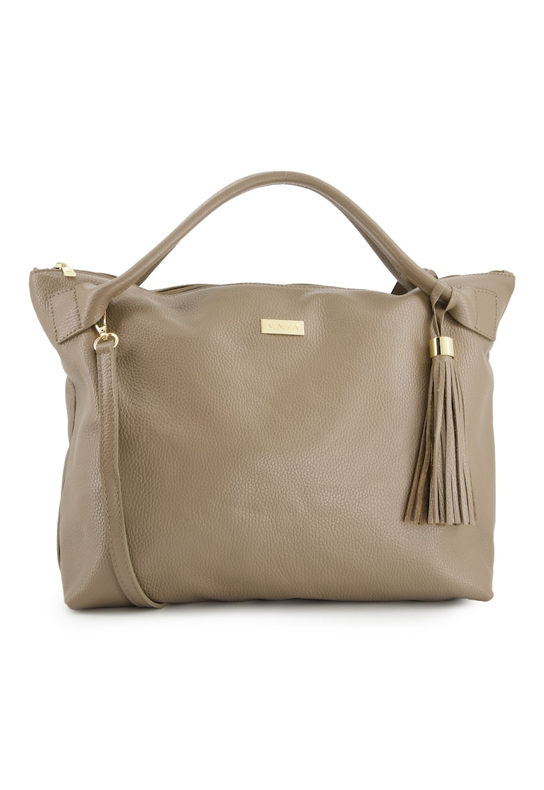 Geanta shopper mare maro - piele naturala - 35x46x11cm - cu manere de 44cm - curea detasabila de 113cm