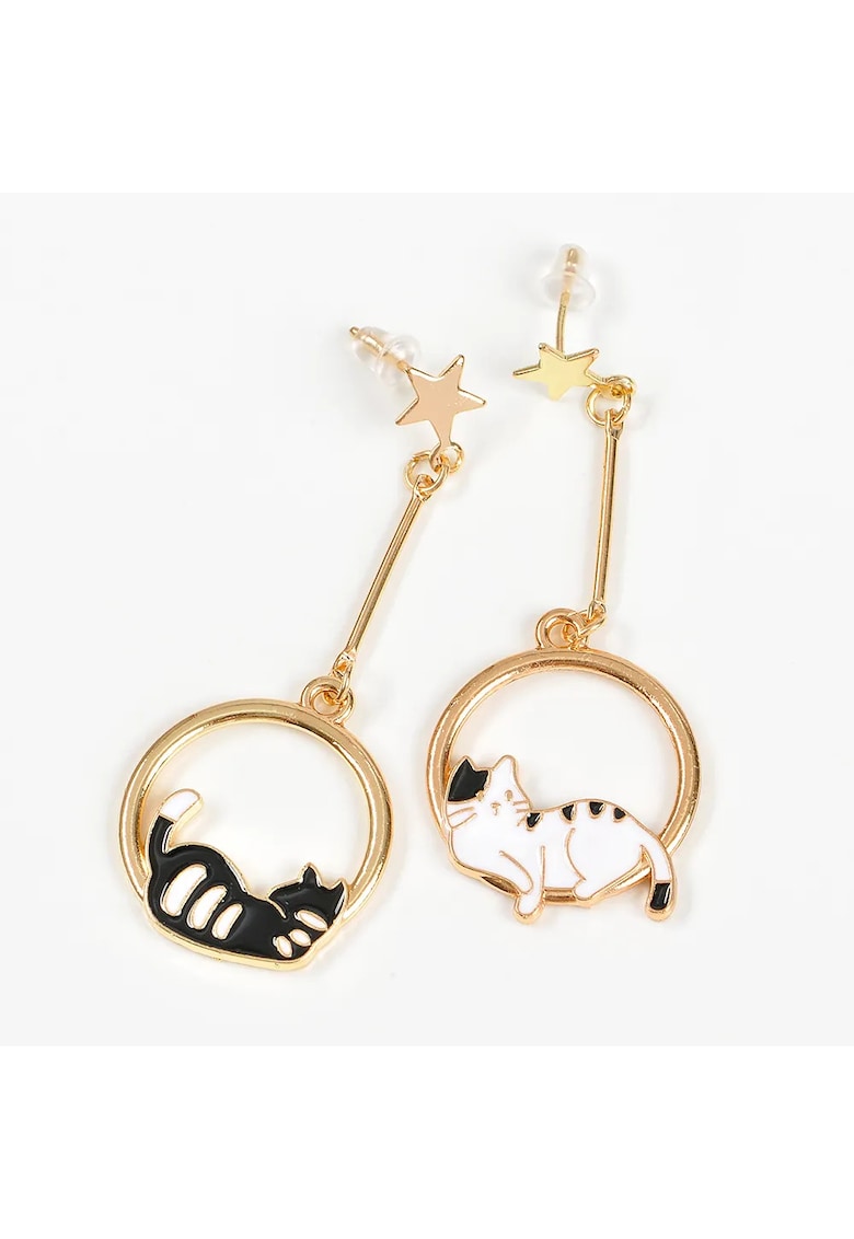 Cercei asimetrici cu pisici in cerc si stelute - Paris