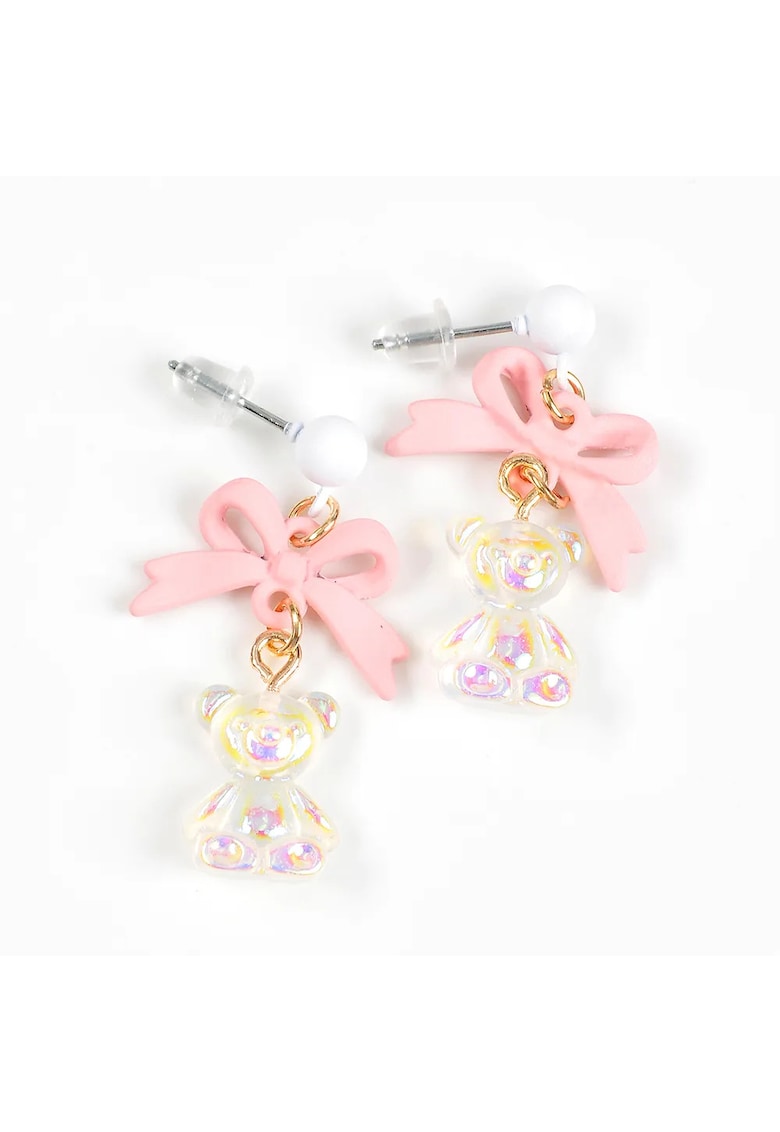 Cercei cu fundita roz si ursulet irizat - Paris