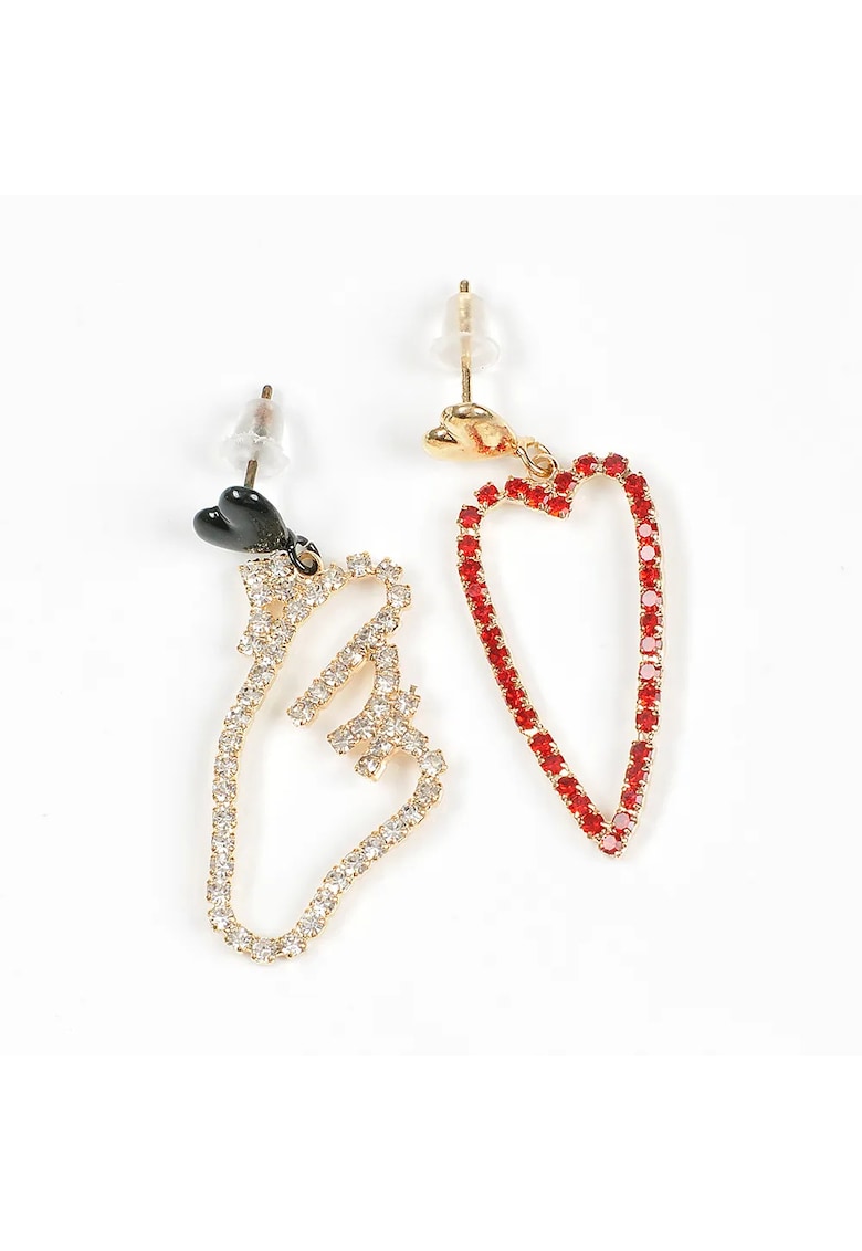 Cercei statement asimetrici inimioara rosie si mana - Paris