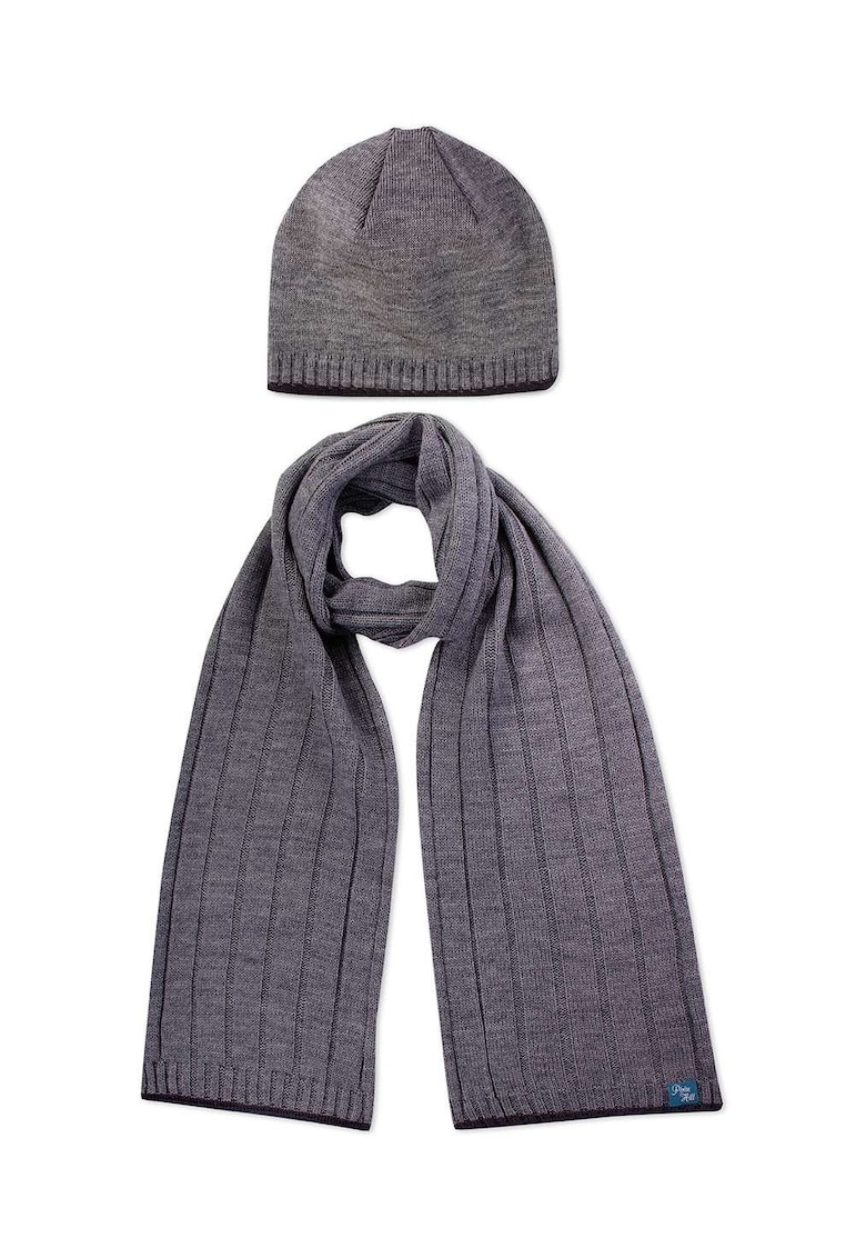 Cutie cu caciula - fular si sosete din Lana Merinos Gri