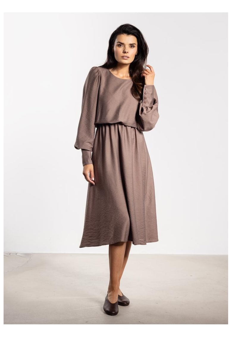 Rochie midi evazata cu maneci bishop